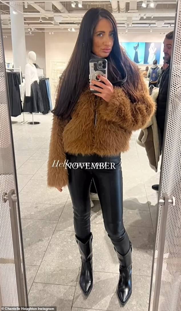 In November, she appeared to ditch traveling for shopping as she posed in a store mirror wearing a brown fur coat and black leather boots.