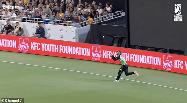 Maxwell caught a huge shot from Will Prestwidge in the air before throwing the ball back over the boundary to take the catch