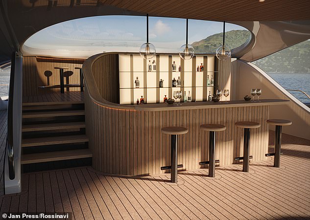 Inside, the boat has an interior chosen by designer Yves Béhar and a large bar