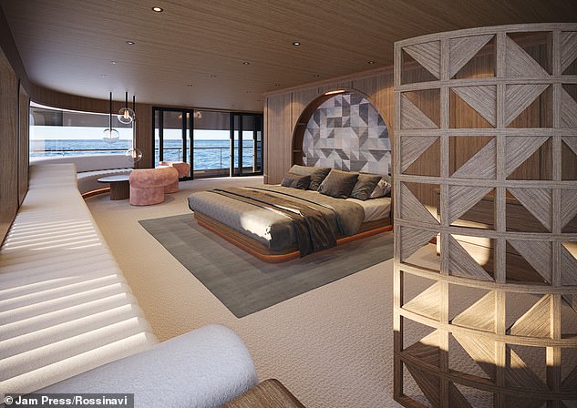 The owner's cabin (photo) offers a 180-degree view of the ocean around the bed