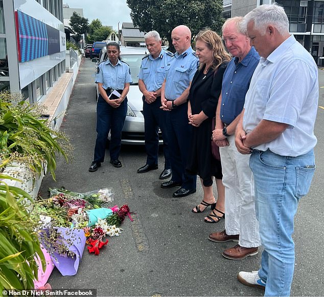 Nelson Mayor Nick Smith and Police Commissioner Richard Chambers were among those who laid flowers following the death of Senior Sergeant Fleming