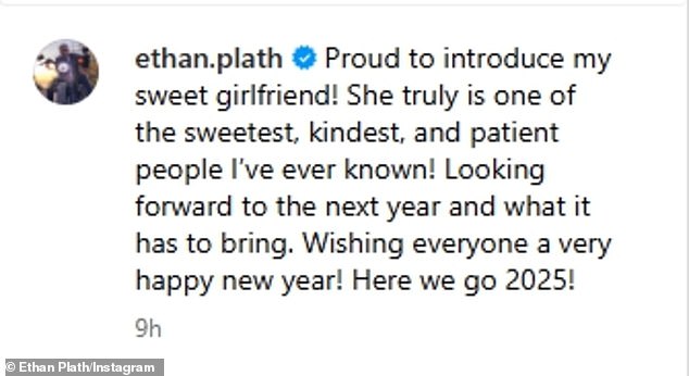 Ethan continued, “She is truly one of the sweetest, kindest, and most patient people I have ever known! I'm looking forward to next year and what it will bring. I wish everyone a very happy new year! Here we go 2025!'