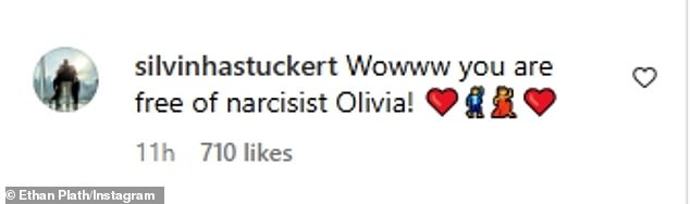 'Wow! You are free from narcissist Olivia!' exclaimed Instagram user @silvinhasuckert