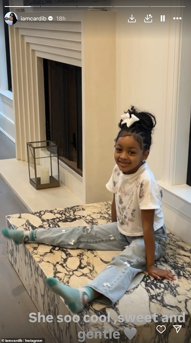 Cardi B and Offset's first child together, Kulture, who is three years old, pictured on her mother's Instagram Story