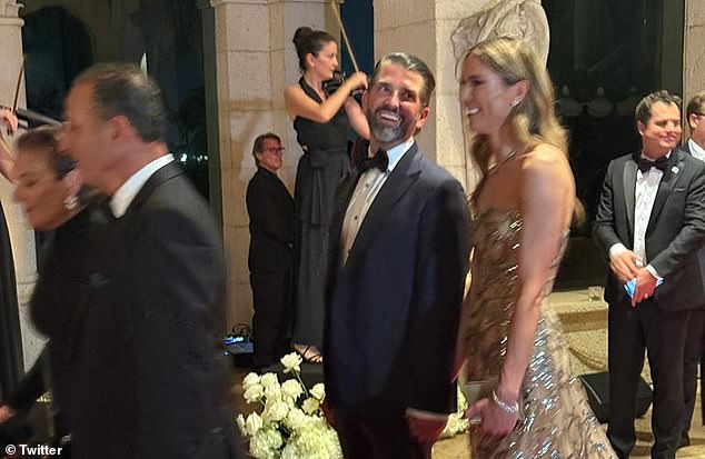 Donald Trump Jr. debuted his new girlfriend, Palm Beach socialite Bettina Anderson, on the Mar-a-Lago red carpet, spinning her past waiting TV news cameras