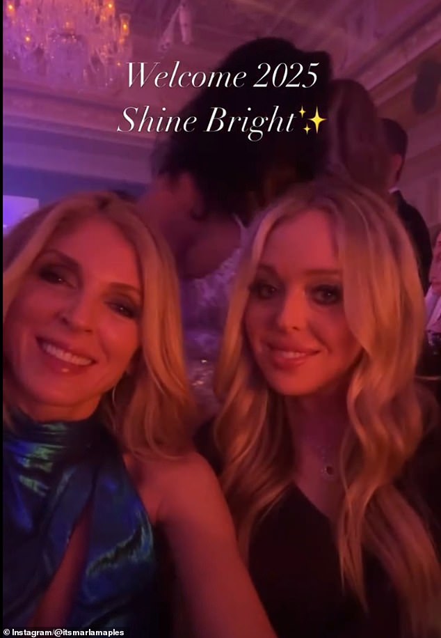 The president-elect's ex-wife Marla Maples (left) was at the party with her daughter Tiffany Trump (right), who is expecting her first child