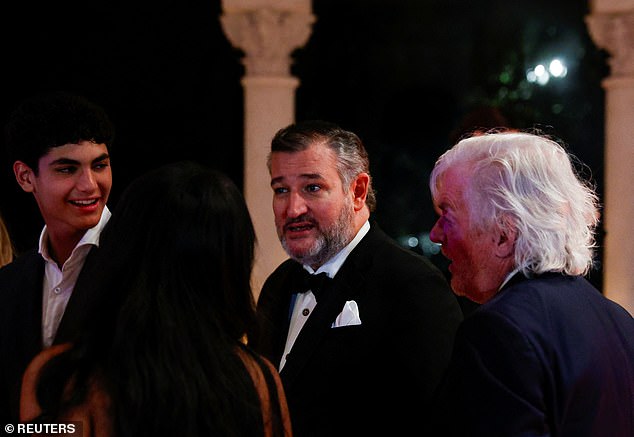 Sen. Ted Cruz of Texas, who was a primary rival to Trump in 2016 but has since become an ally, is photographed arriving at Mar-a-Lago. His wife Heidi was not far behind