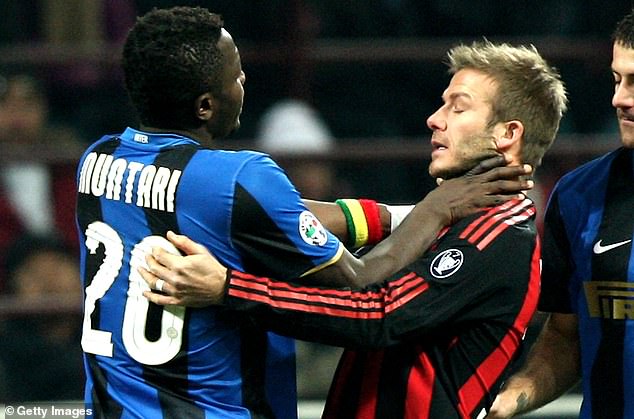 Sulley Muntari met David Beckham in 2009 during a Milan derby