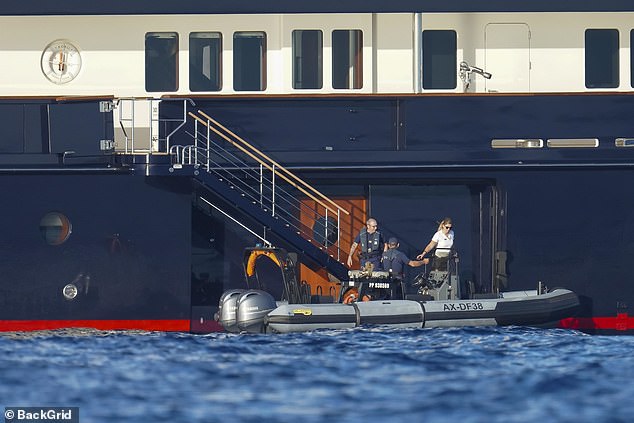 Exclusive photos obtained by DailyMail.com showed police officers entering the hunting grounds and climbing the stairs