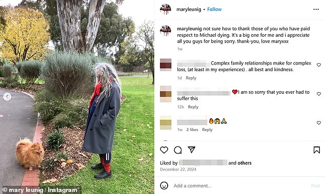 Mary Leunig discussed the secret rift caused by her brother's actions on Instagram, just a week after his death on December 19