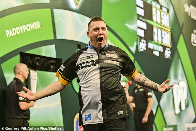 Van Gerwen will face Chris Dobey after the Englishman overcame his nerves to beat Gerwyn Price