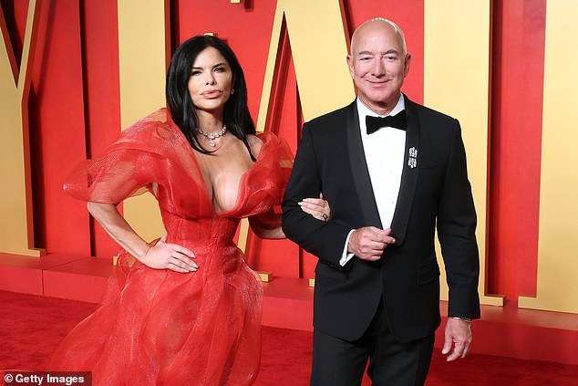 Late last year, claims emerged that Lauren and Jeff were planning to tie the knot at a $600 million Christmas wedding in Aspen — which Bezos canceled; seen in March in Beverly Hills