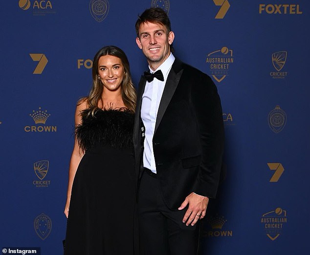 Marsh's struggles with the bat - he made scores of 9, 5, 4, 2 and 0 in his past five innings - meant he had little chance of losing his place in the team (pictured with his wife Greta)