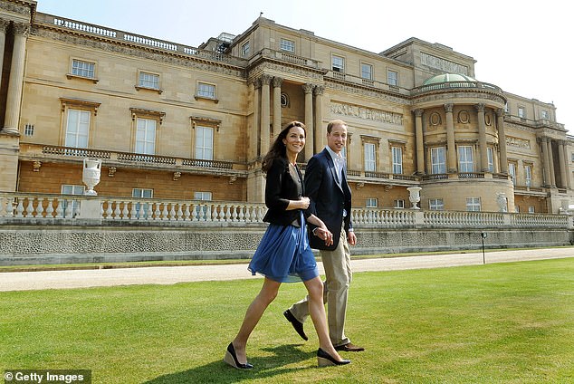 As she walked confidently across the lawn of Buckingham Palace, holding her new husband's hand, Her Royal Highness, the Duchess of Cambridge, dressed in a $60 blue belted sleeveless dress from Zara.