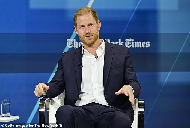 The Duke of Sussex laughed off rumors of his and Meghan's divorce while on stage at The New York Times Dealbook Summit 2024, New York, on December 4.