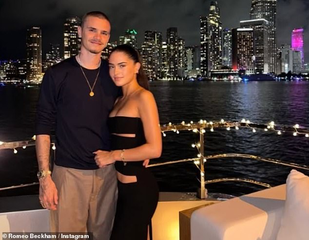 Meanwhile, Romeo Beckham looked completely smitten with girlfriend Kim Turnbull as they enjoyed a boat trip around Miami harbour