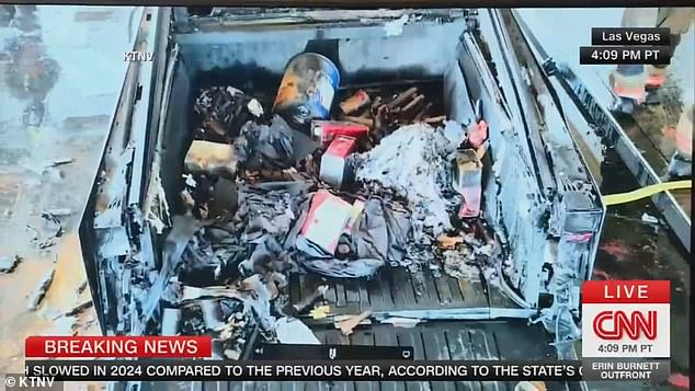 Officers shared a series of photos taken from inside the car, showing fireworks, gas tanks and camping fuel in the bed of the truck