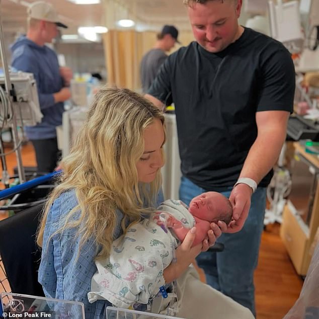 Sam says he visits and cares for his twins twice a day, and that's where he feels his wife close. 'With the twins I feel the peace that she is there. She helps the twins,” he said. In the photo: the new parents welcome their children to the world