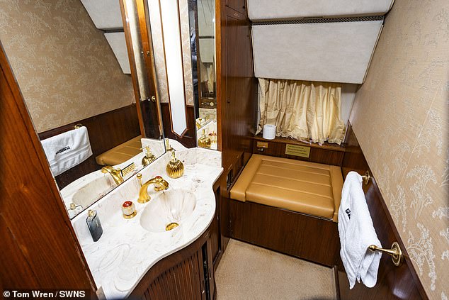 With walnut paneling, leather seats, gold-plated shower and toilet, the plane gives guests a taste of what the billionaire's life would be like