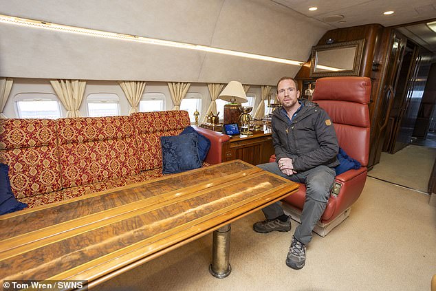 Businessman Johnny Palmer, 41, pictured, said the plane was built for Japan Airlines in 1968 and converted into a private jet in 1981