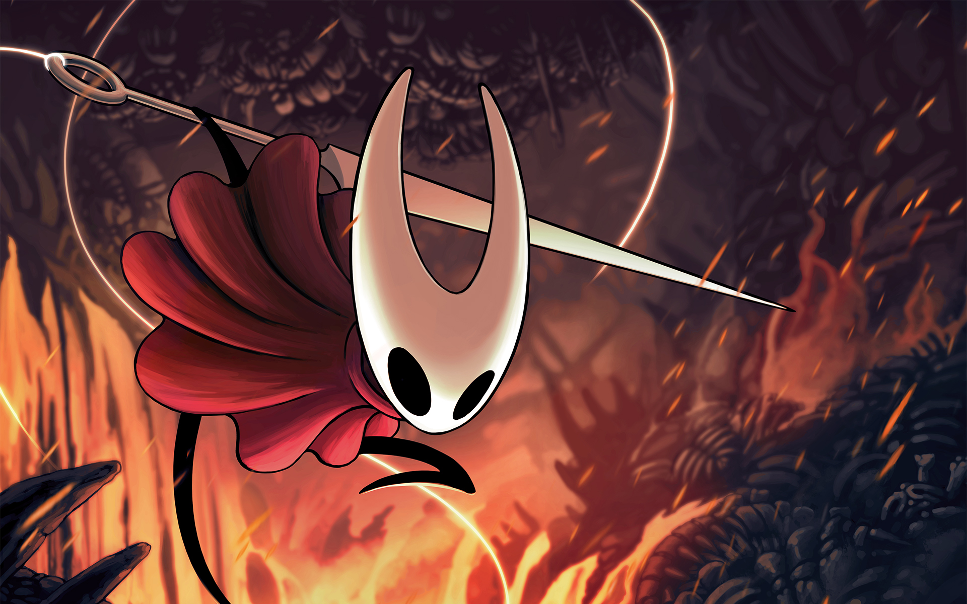 Artwork of Hornet leaping through the air from Hollow Knight: Silksong