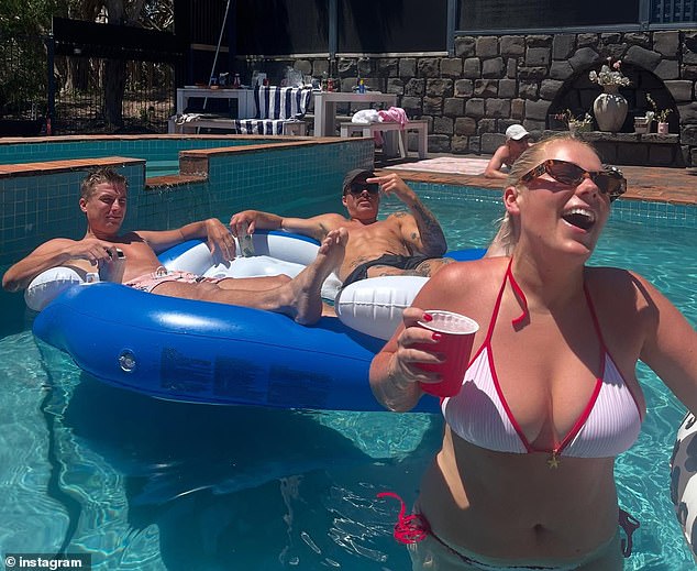 The aspiring influencer seemed to be having the time of her life as she showed off her best assets in an outdoor pool with her long-term boyfriend Alex Heath.