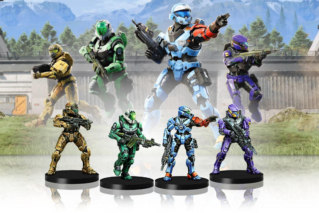 An image showing several Spartan painted miniatures, included unpainted in Halo: Flashpoint.