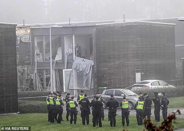 Police are seen at the scene of an explosion in Uppsala on September 28, 2023. The explosion killed 24-year-old Soha Saad