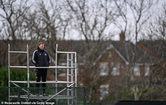 Eddie Howe has been watching the training from an elevated platform - and it seems to be working if the results on the pitch are any indication