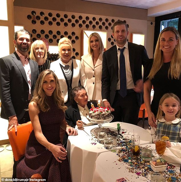 Ivana is seen with her children, her mother Marie Zelnickova and other family members on Mother's Day 2021. Proceeds from the sale of her Upper East Side home will be split between Donald Trump Jr., Eric Trump and Ivanka Trump