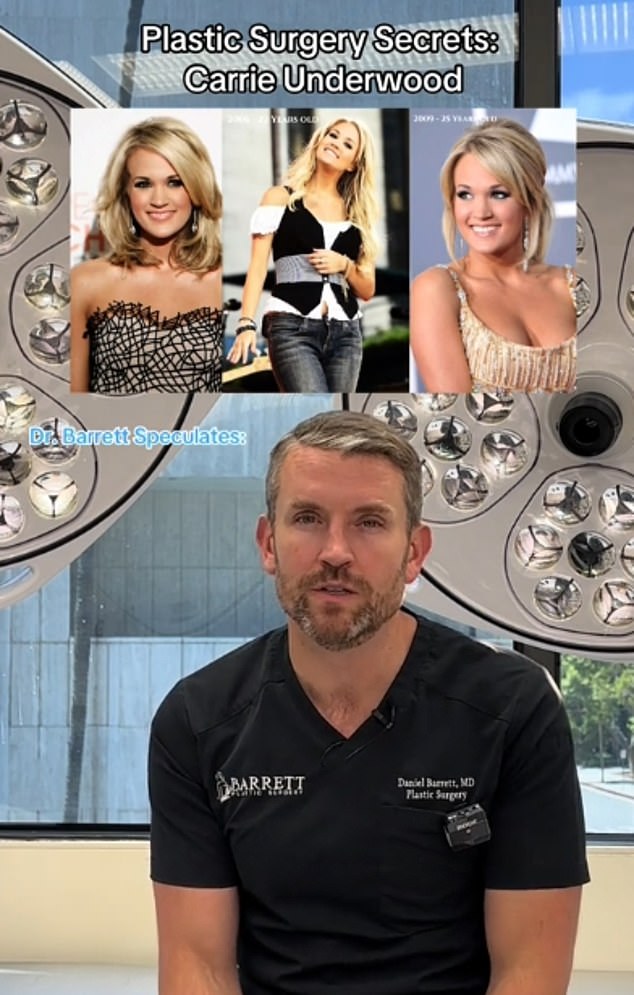 Dr. Daniel Barrett, a Beverly Hills plastic surgeon, said he suspects the singer - who is married to retired hockey player Mike Fisher - has had a nose job, lip filler and Botox.