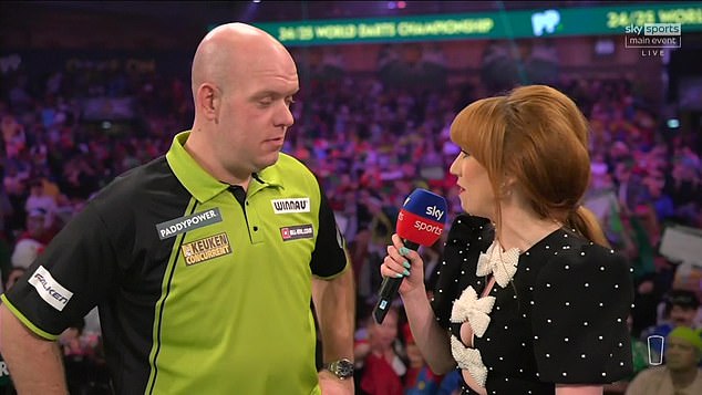 Van Gerwen's only mistake in this 6-1 victory came in his television interview with Sky Sports on stage afterwards, when the three-time champion dropped the F-bomb.