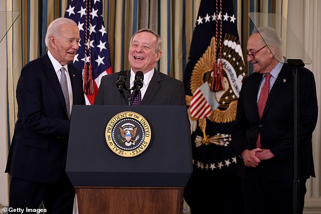 Biden joked with longtime friend and former colleague Sen. Richard Durbin (D-Ill.) during the event.