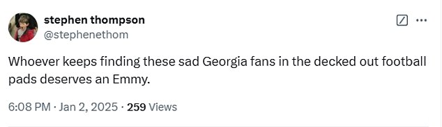 A collection of social media posts mocking the viral Georgia fans in New Orleans