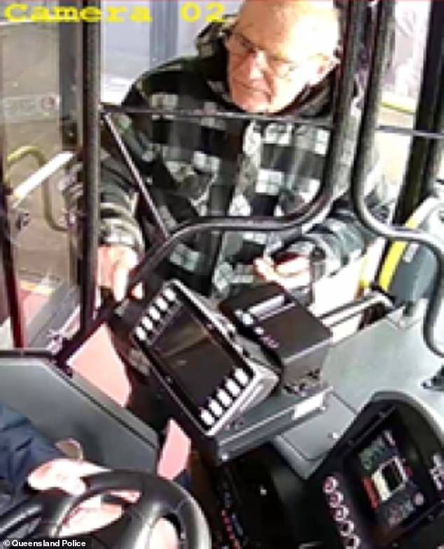 Mr Lees is pictured boarding a bus in an image shared by Queensland Police