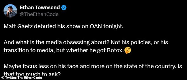 One conservative seemed willing to not only defend Gaetz, but also ask that people give his show a chance to stay on point