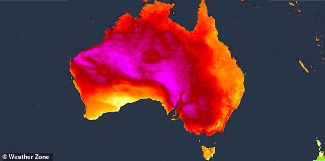 Parts of South Australia will reach a sweltering 40 degrees Celsius, with the extreme heat set to continue until Monday, according to the weather zone (weather map pictured)