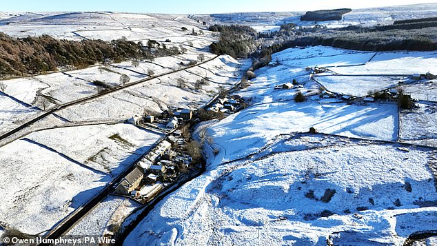 Snow in Allenheads, Northumberland, photographed on Thursday morning