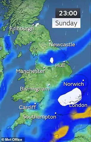 Met Office snow map, Sunday 11pm