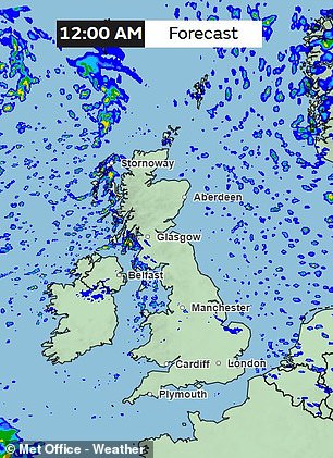 Although yellow weather warnings are in place from Saturday, the Met Office predicts Britain will remain largely dry this evening