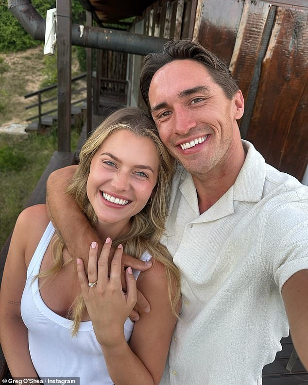 The Irish rugby player also shared a series of photos showing his now fiancée showing off her dazzling engagement ring.