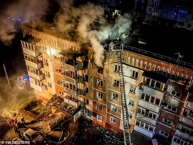 Apartment building hit by a Russian drone strike, amid the Russian attack on Ukraine, in Ternopil, Ukraine, December 2, 2024