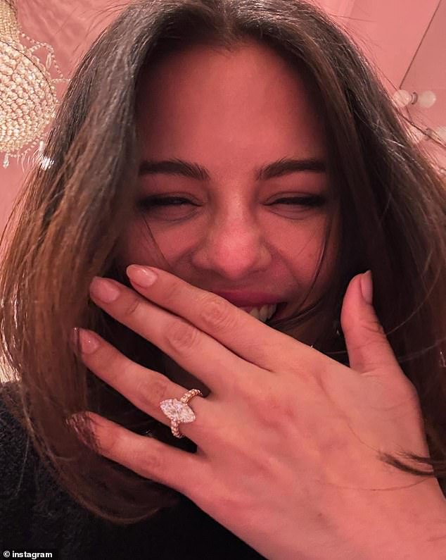 The Only Murders in the Building actress announced her engagement last month while sharing a photo of her 8-carat, marquise-cut engagement ring on Instagram