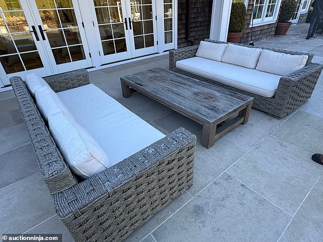 A set of Restoration Hardware outdoor sofas and coffee tables costs $625