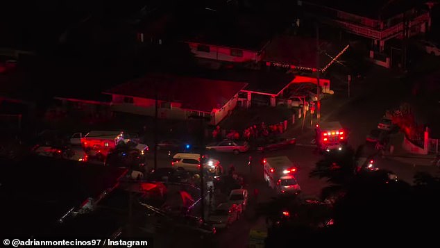 Aerial view of the New Year's Eve explosion, with emergency services setting up a triage