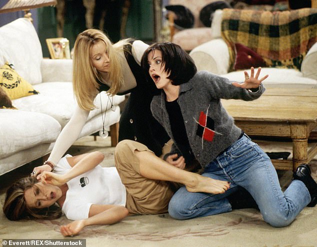 The cast was often called upon for physical comedy; Seen here are Jennifer Aniston, Lisa Kudrow and Courteney Cox