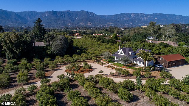 Nestled in five acres of avocado and lemon groves, the expansive 'Tiburon Bay' in Montecito, CA - just two miles from Prince Harry and Meghan's own ultra-luxury abode