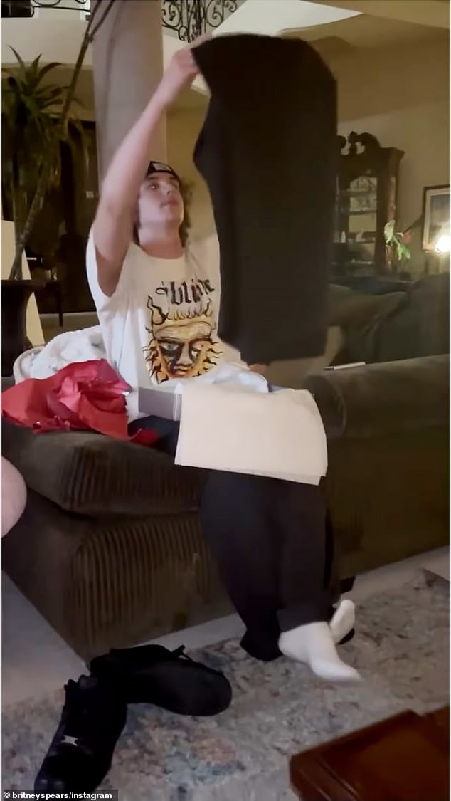 The pop superstar shared a sweet video on Instagram of her youngest son Jayden, 18, opening his presents