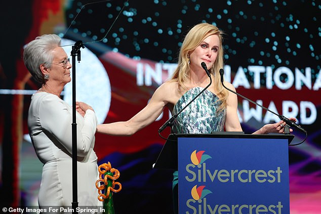 She accepted her award on stage at the Palm Springs Convention Center and said, “I went home for Christmas. I've lost both my parents, and I'm in that place of, oh, ah, okay, this is different now.