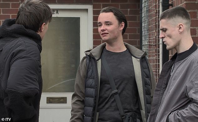 The brutal attack, which airs on ITV on Monday, will leave Mason in a critical condition after his poor siblings Matty (Harry Lowbridge right) and Logan (Seamus McGoff left) viciously attack him with a zombie knife.